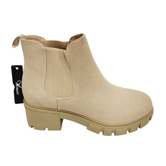 Anklet Womens Beige Chelsea Boots With Chunky Heel & Elastic Sides Size 9 - Picture 5 of 13